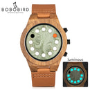 relogio masculino BOBO BIRD Wood Men Watch Unique Luminous 12 Holes Timer Design Sports Casual Watches Great Men&