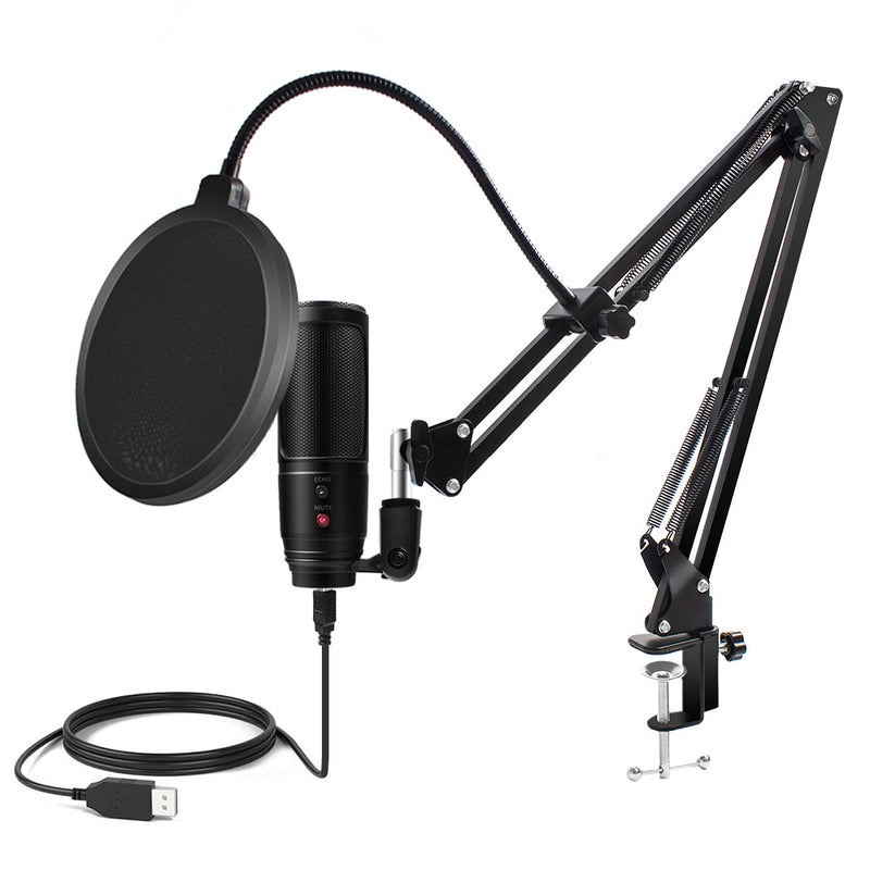  Professional PC Microphone with Noise Cancelling Mute Button USB Desktop Studio Condenser Mic for PS4 Gaming Recording YouTube