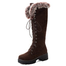 Gdgydh, zapatos de invierno con cordones, botas de nieve para mujer, botas de piel auténtica para mujer, tacón grueso de ante hasta la rodilla, cálido para exteriores con cremallera, talla grande 43