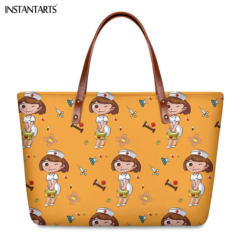 Bolsos de trabajo informales con estampado de enfermera de dibujos animados instantáneos para mujer, bolso de mano de gran capacidad, bolso de hombro de viaje a la moda paramédico de Hospital