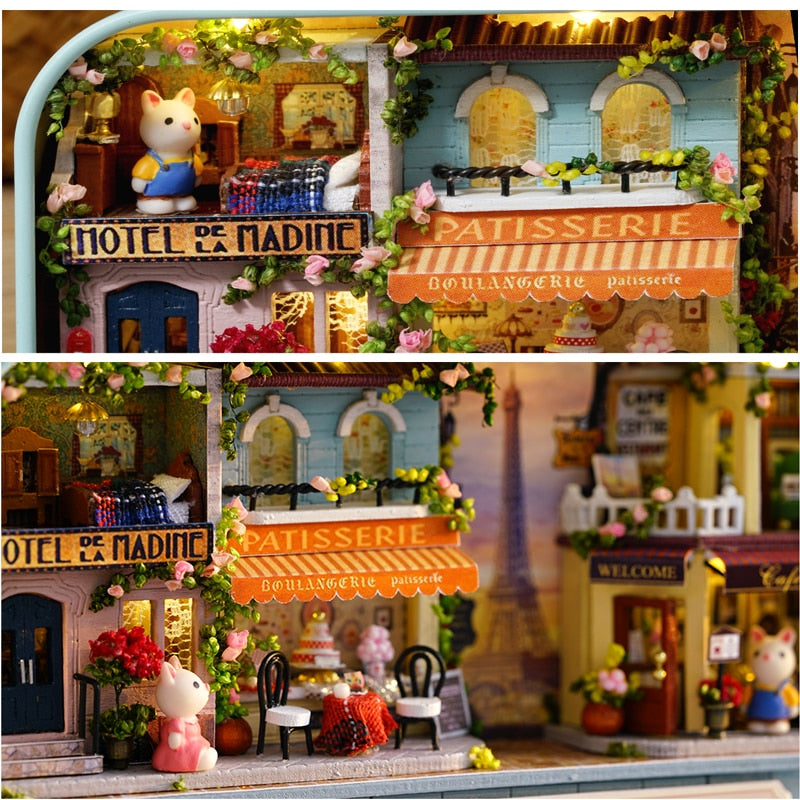 Box Theatre Dollhouse Miniature Toy With Furniture Rabbit DIY Miniature Doll House LED Light Toys for Children Birthday Gift Q10