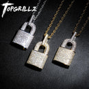 TOPGRILLZ Hip Hop Bling Lock colgante Iced Out Bling Cubic Zircon collar para hombres joyería encanto