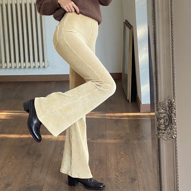 Rockmore Elegant Flare Pants Damen Hose mit weitem Bein Streetwear Cordhose mit hoher Taille Koreanische Harajuku-Unterseite Neu