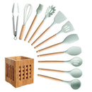 Silicone Cooking Utensils Set Non-stick Spatula Soup Spoon Wooden Handle with Storage Box Kitchen Tools Set Gifts for Mother