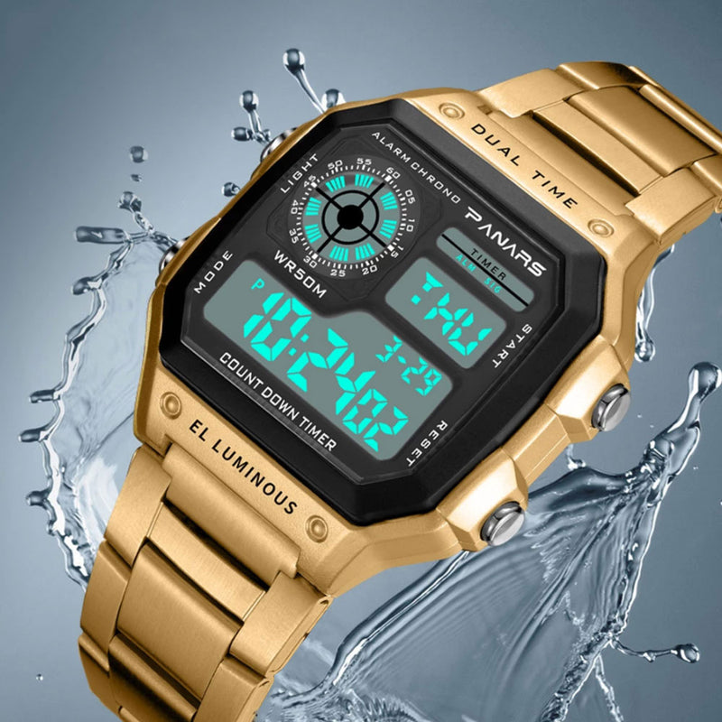 PANARS Reloj Deportivo Digital Men's Watches 50M Waterproof Sports Watch Stainless Steel Wristwatches Relojes Deportivos Zegarek