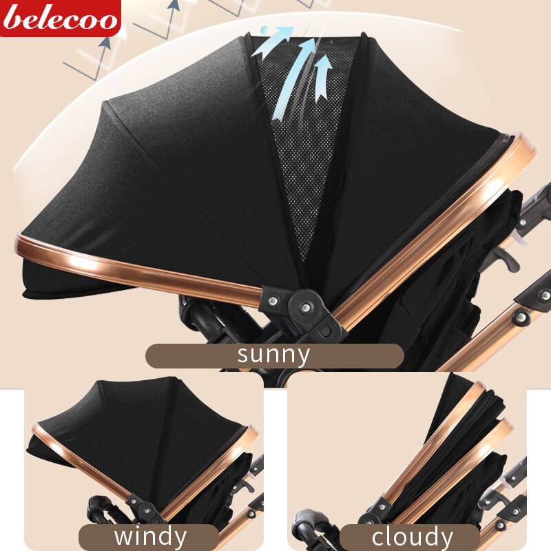 Belecoo Baby Stroller new luxury 3 in 1 travel stroller reclining car seat foldable stroller to send rain cover mother bag