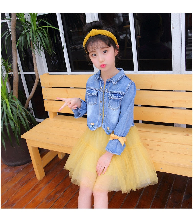 IYEAL Newest  Spring Autumn Baby Girls Clothes Sets Denim Jacket+TUTU Dress 2 PCS Kids Suits Infant Children Clothing Set