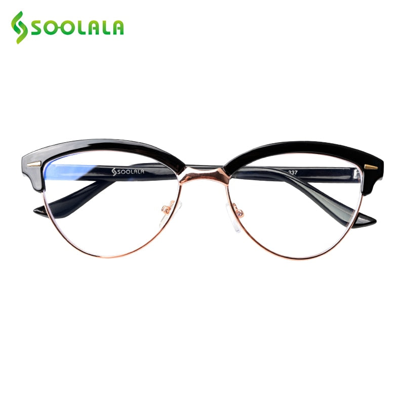 SOOLALA Cat Eye Semi-Rimless Anti Blue Light Filter Eyeglasses Frame Women Blue Light Blocking Anti Radiation Computer Glasses