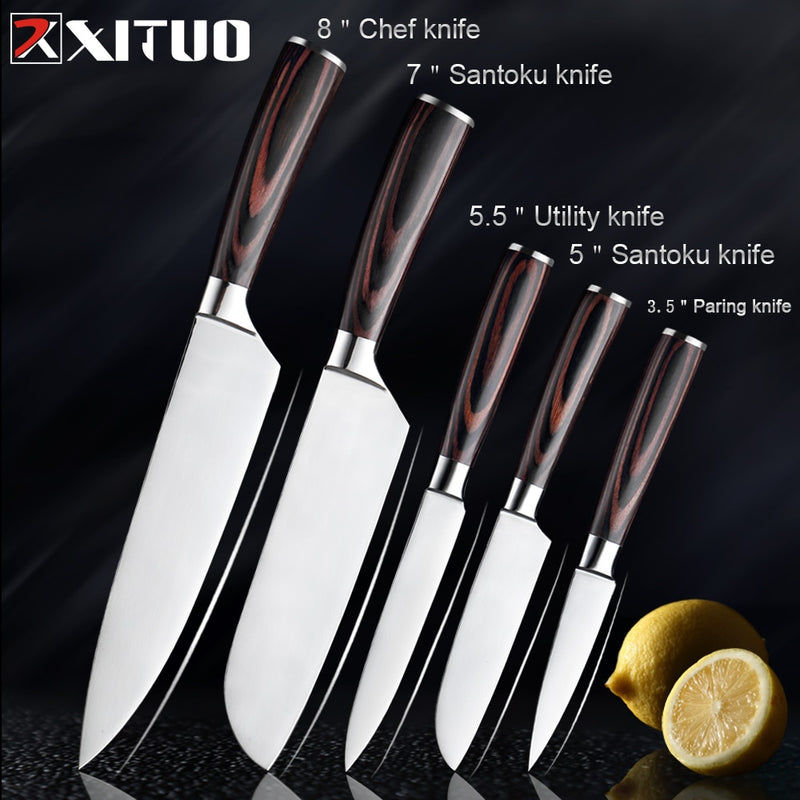 XITUO Küchenmesser Kochmesser 1-5 STÜCKE Japanisches High Carbon Edelstahl Hackmesser Gemüse Santoku Messer Utility Slicing Tool