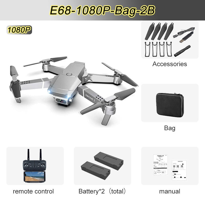 JINHENG E68 Mini RC Drohne 4K 1080P HD Kamera Wifi FPV Luftdruck Höhenhaltemodus Faltbarer Quadcopter Spielzeug Kindergeschenk