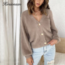 Hirsionsan Elegant Long Sleeve Mohair Sweater Women 2020 New Single-Breasted Female Short Cardigan Soft Flexible Knitted Outwear