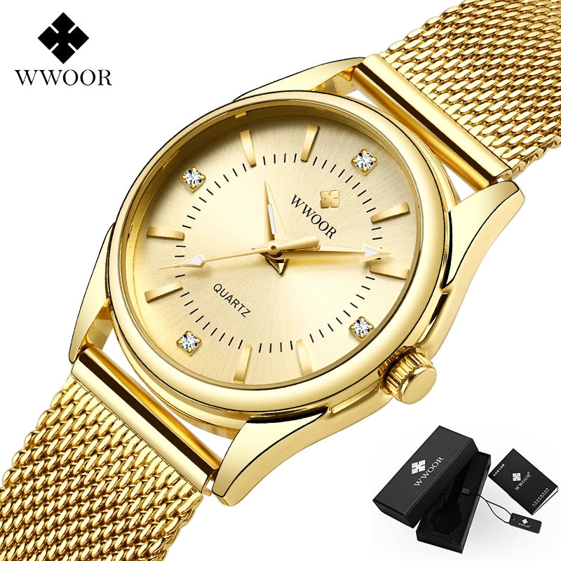 WWOOR Small Watch Women Luxury Brand Everyday Dress Bracelet Watches Silver Stainless Steel Diamond Wrist Watch For Women Clocks