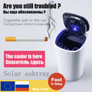 Cenicero portátil para coche con luz LED azul, energía Solar automática, taza para humo de cigarrillo, cenicero para accesorios de coche