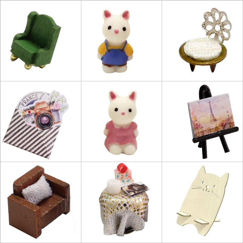 Box Theatre Dollhouse Miniature Toy With Furniture Rabbit DIY Miniature Doll House LED Light Toys for Children Birthday Gift Q10