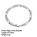 Effie Queen Italy Real 925 Silver Diamond-Cut Figaro Chain Necklace 5mm Wide 40-60cm Long Woman Man Neck Chain Jewelry Gift SC34