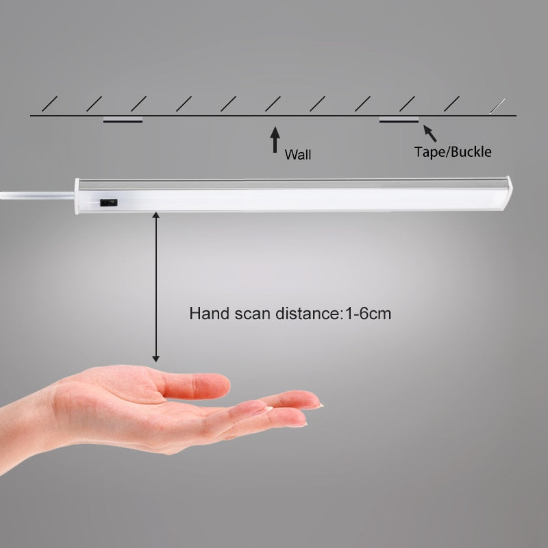 2 unids/lote de luces LED USB para debajo del armario, luces de cocina, 5V, 3 colores, lámpara con Sensor de barrido manual, luz LED para armario, iluminación para armario de dormitorio