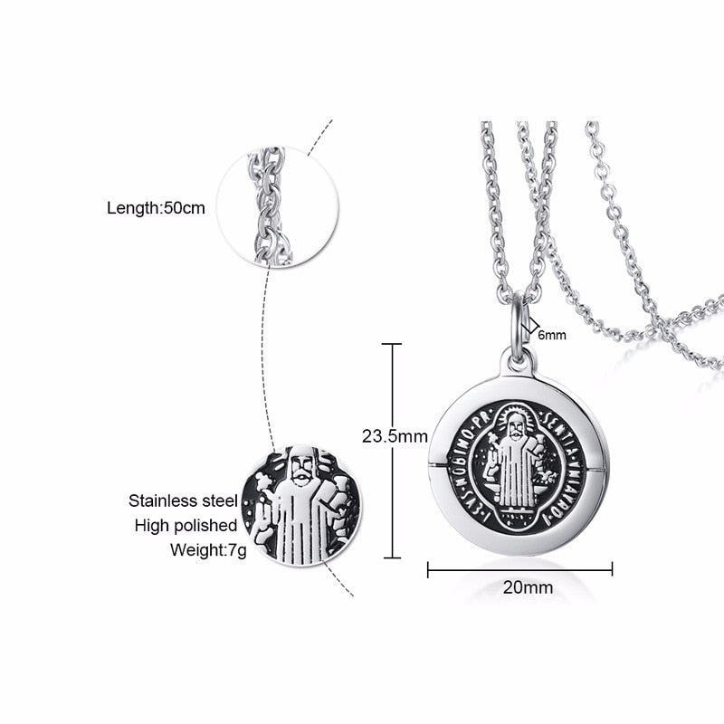 Vnox St Benedict Exorcism Pendant Necklace for Women Men Stainless Steel Catholic Roman Cross Demon Protection Ghost Hunter