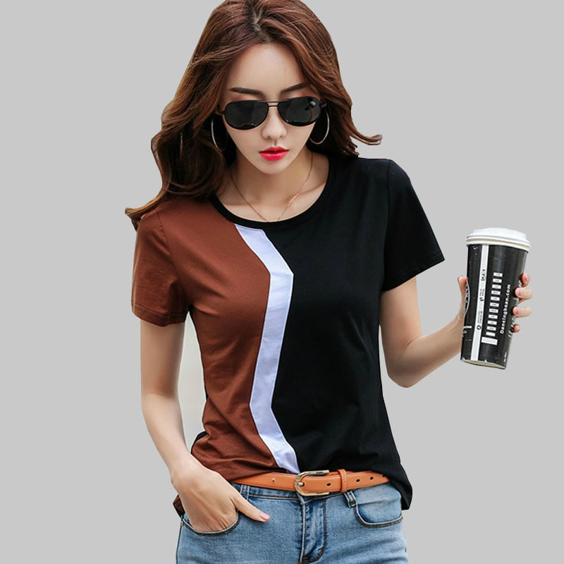 Casual Stitching Female Shirt Casual Women Tops 2023 Spring Summer Cool Short Sleeve Shirt Korean Style Fashion Blusas 3189