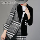 TWOTWINSTYLE Velour Patchwork Wool Plaid Blazer Coat Female Long Sleeve Asymmetrical Women's Suits 2022 Spring Fashion Clothes