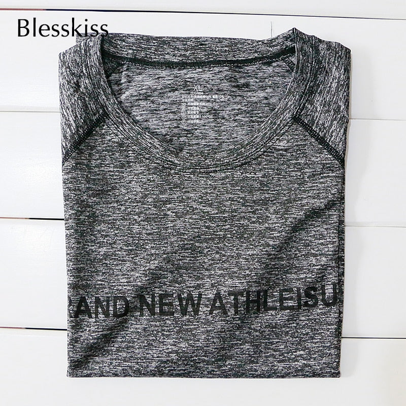 Camiseta deportiva BLESSKISS XXL para mujer, camiseta de Yoga para Fitness, camiseta de entrenamiento de manga corta para mujer, camiseta de neón para correr de talla grande