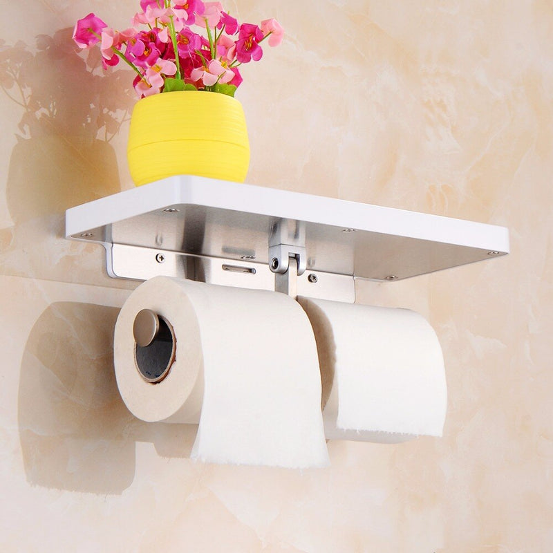 Soporte de papel higiénico FLG montado en la pared con ABS blanco y soporte de papel de rollo doble de acero inoxidable accesorios de baño G163