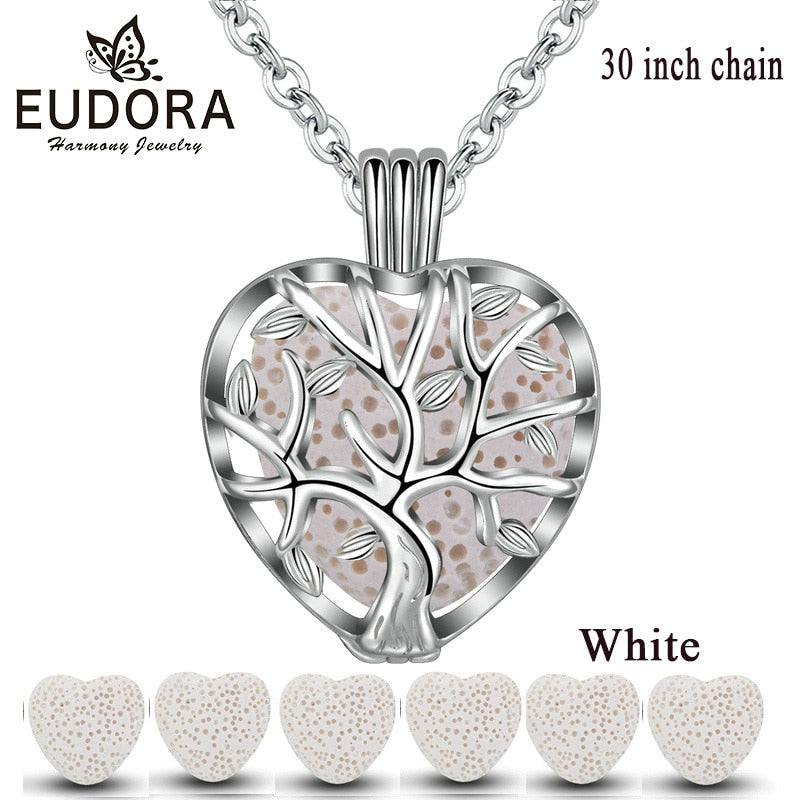 Eudora 20mm Lava Necklace Pendant Heart Volcanic Stone Tree of life Cage Pendant Necklace For DIY Essential Oil Perfume KFC10N20