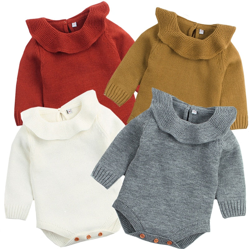 Baby Junge Mädchen Herbst Winter Kleidung Langarm Einfarbig Gestrickte Warme Strampler Overall Neugeborene Kleidung