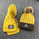 Winterweiches Fleece-Strickmütze-Schal-Set für Kinder, verdickter Beanie-Schal mit PU-Patches
