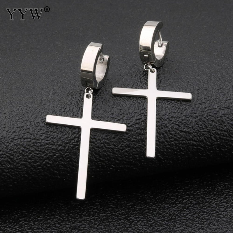 Fashion Corss Charm Earrings for Women Men 316l Stainless Steel Brincos Punk Black Silver Color Dangle Earrings Jewelry