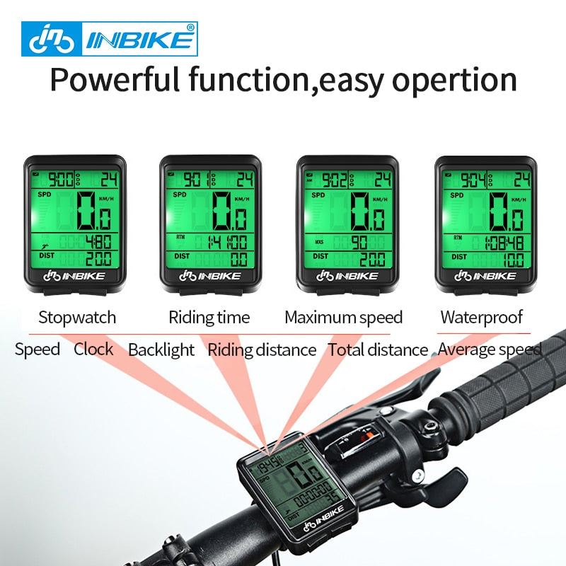 INBIKE Regenfester MTB-Fahrradcomputer Fahrrad-Tachometer Kabelloser Kilometerzähler Fahrraduhr LED-Bildschirm Messbare Uhr IC321