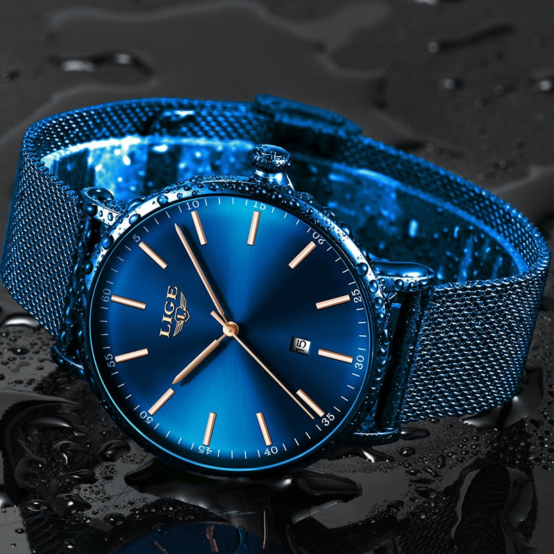 LIGE Damenuhren Top-Marke Luxus Wasserdichte Uhr Mode Damen Edelstahl Ultradünne Casual Armbanduhr Quarzuhr