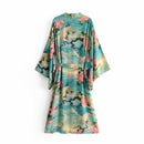 Green Vintage Night Garde Print Boho maxi Kimono Sleeve Cardigan bohemian long Wrap blouse Tops Beachwear Bikini Cover Swimwear