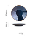 Single Dim Deep Blue Color Ceramic Tableware European Retro Glazed Dinnerware Pottery Porcelain Dish Plate Household Rice Dish