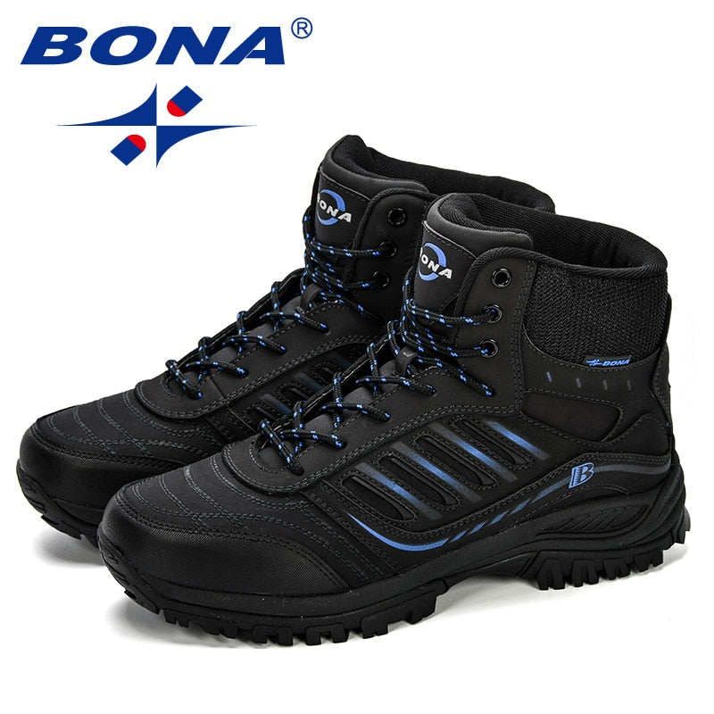 BONA Men Hiking Shoes Mid-Top Split Leather Outdoor Sneaker Men Comfy Trekking Boots Men Trail Camping Climbing Hunting Sneakers