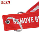 REMOVE BEFORE FLIGHT Wholesale Keychain for Motorcycles and Cars Key Chains Jewelry 100 PCS Aviation Gifts Embroidery Key Chain
