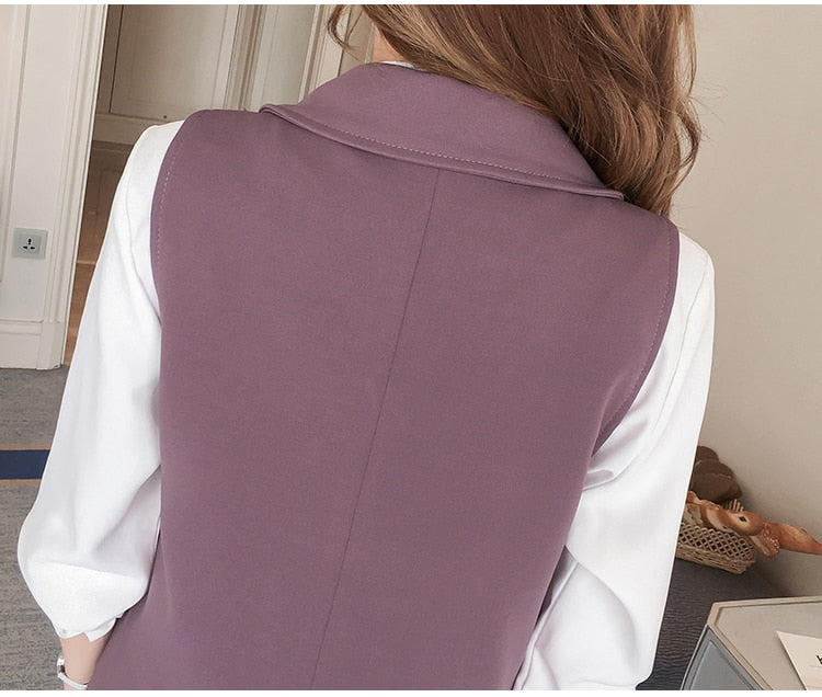 ¡Novedad de 2022! Chaleco morado elegante de primavera para mujer, chaqueta coreana larga sin mangas para mujer de oficina, abrigo negro ajustado a la moda para mujer, chaleco para mujer