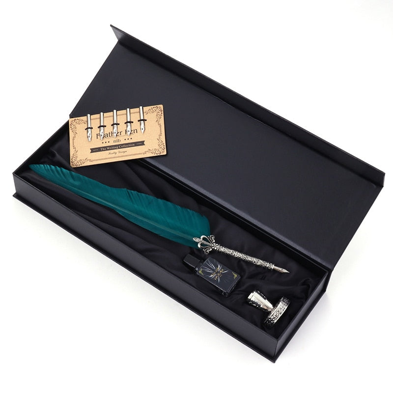 Fountain Pen Suit Vintage Dip Feather Pen Writing Ink Set with Gift Box Stationery Antique Calligraphy Pen Office Supplies Gifts