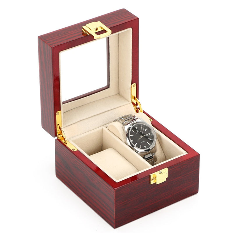 New Wood Watch Box Storage Red Watch Collection Box With Gold Lock Jewelry Organizer For Women