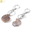 CSJA Motorcycle Car Door Keychains Key Rings Key Holder Lobster for Mens Women Natural Stone Ammonite Animal Shell Pendants F024