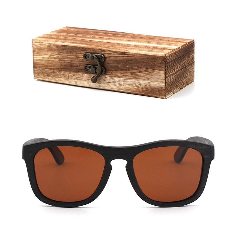 Retro men polarized women sunglasses Black wood Kids Couples sun glasses handmade  UV400 With bamboo wooden box