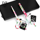 Juego de tijeras profesionales para el cabello, tijeras para cortar y adelgazar el cabello con flores de 5,5 pulgadas, peluquería, peluquería, Tesoura