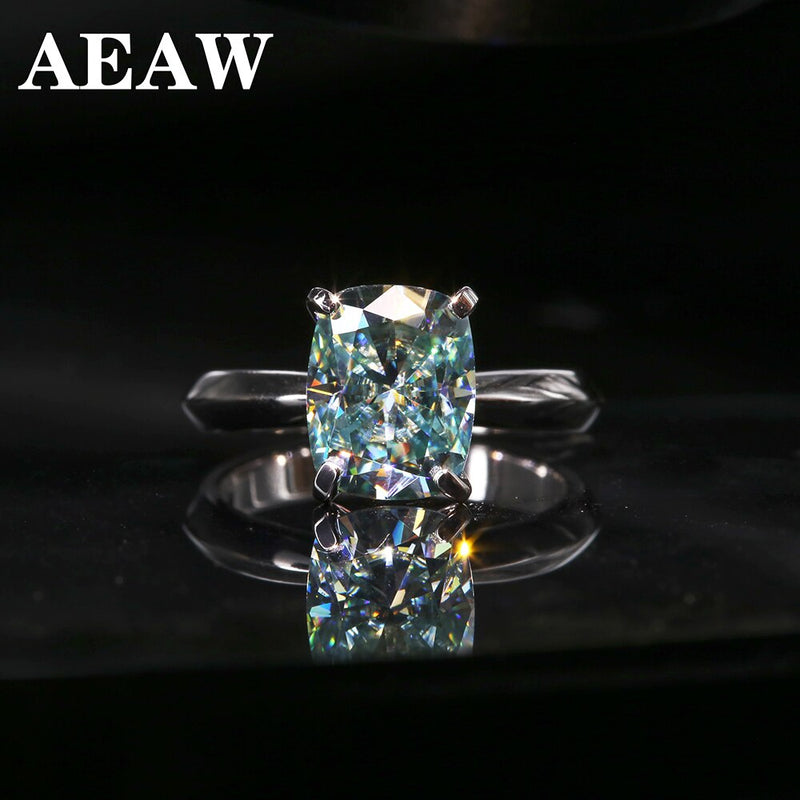 Green Blue Cushion cut Moissanite Centre Stone 3ct 2ct Moissanite Engagement Ring Silver