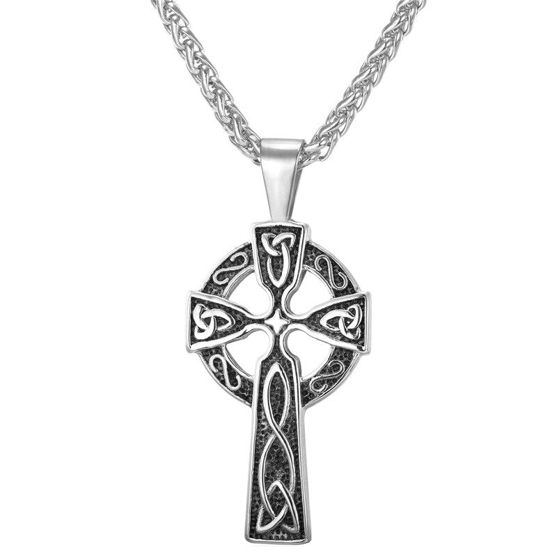 U7 Cross Irish Knot Necklace for Men Stainless Steel Triquetra Viking Triple Horn Of Odin Jewelry Necklace &amp; Pendant P754