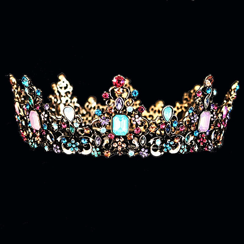 KMVEXO, corona de reina real barroca, colorida gelatina de cristal, piedra de diamantes de imitación, Tiara de boda para mujer, disfraz, accesorios para el cabello de novia