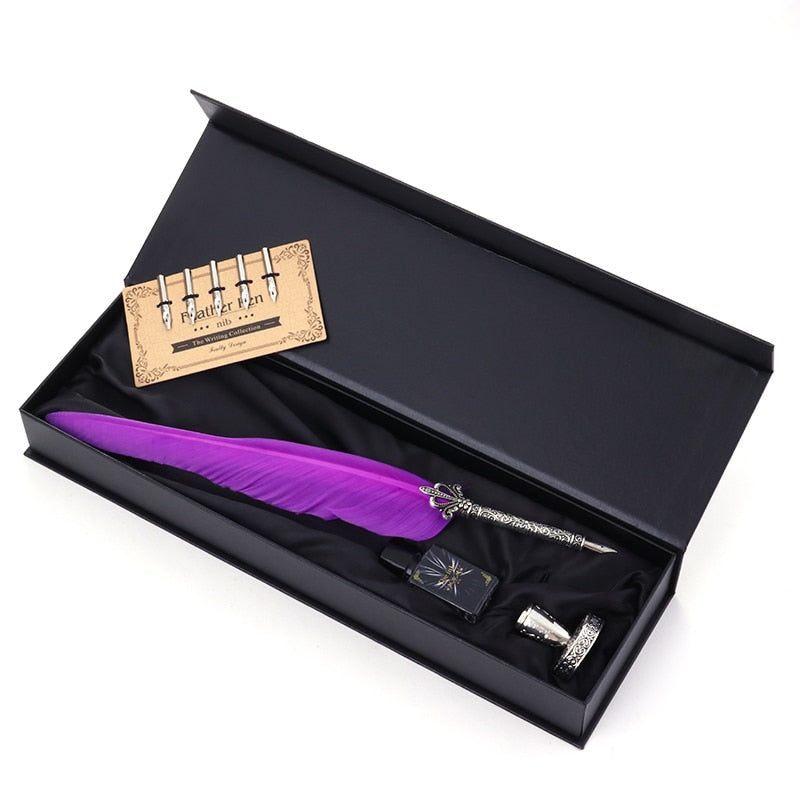 Fountain Pen Suit Vintage Dip Feather Pen Writing Ink Set with Gift Box Stationery Antique Calligraphy Pen Office Supplies Gifts