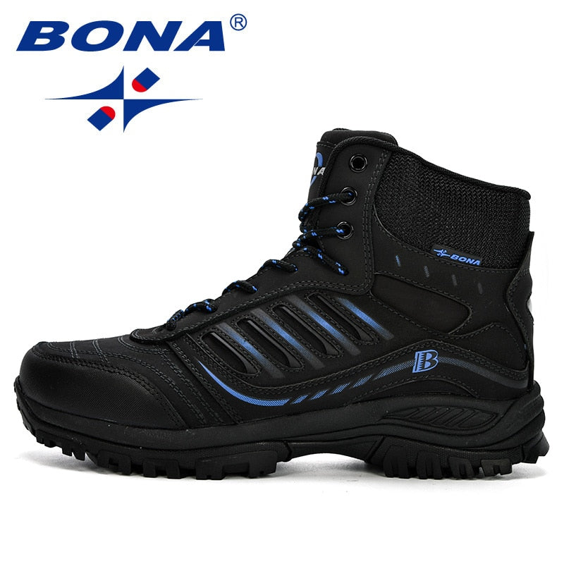 BONA Men Hiking Shoes Mid-Top Split Leather Outdoor Sneaker Men Comfy Trekking Boots Men Trail Camping Climbing Hunting Sneakers