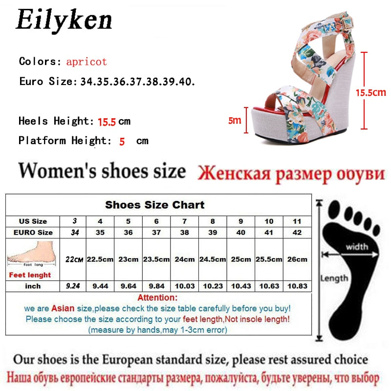 Eilyken Designer Hebilla Correa Plataforma Cuñas Sandalias de mujer Moda Seda Punta abierta Tacones altos Banquete Zapatos de fiesta