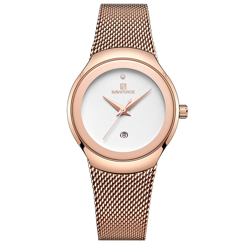 NAVIFORCE Luxury Brand Watches for Women Fashion Casual Ladies Quartz Wristwatch Rose Gold Stainless Steel Waterproof Clock Girl