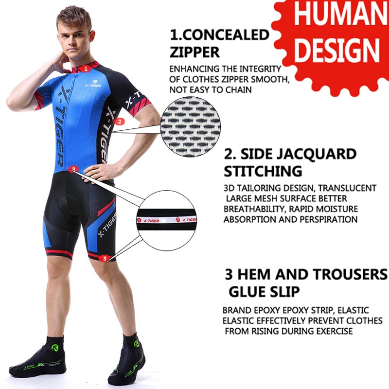 X-Tiger Cycling Jersey Set Breathable Bicycle Clothing Quick-Dry Riding Bike Clothes Shorts Sleeve Cycling Set Ropa Ciclismo