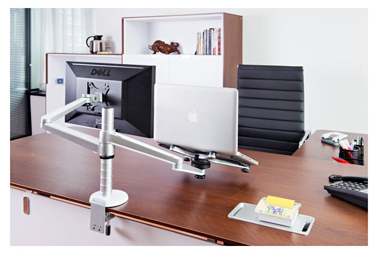 OA-7X Multimedia Desktop Dual Arm 27inch LCD Monior Holder+ Laptop Holder Stand Table Full Motion Dual Monitor Mount Arm Stand